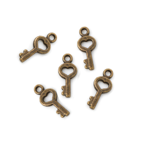 Anhänger "Mini-Schlüssel mit Herz" - 7 x 16 mm - Bronze