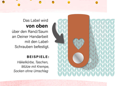 Label Set mit Herz Ausschnitt - Häkelkorb Label - aus Kunstleder