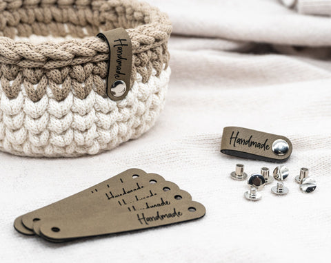 Kunstleder-Label "Handmade", Beige, 90x15 mm