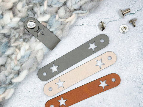 Label Set mit Stern Ausschnitt - Häkelkorb Label - aus Kunstleder