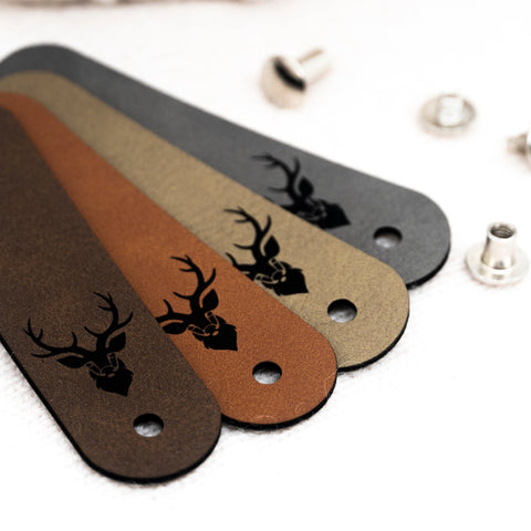 Kunstleder-Label, 80x22 mm, Hirsch, Korb, Häkelkorb