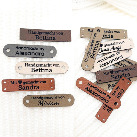 Kunstleder Labels mit eigenem Schriftzug, verschiedene Farben