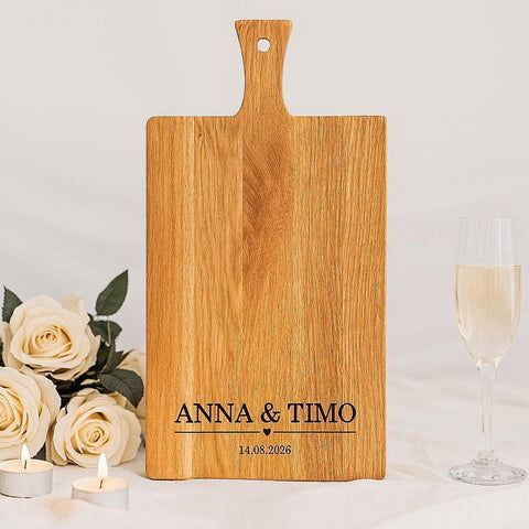Personalisiertes Schneidebrett Eiche – Hochzeitsgeschenk mit Gravur Name & Datum – Geschenkidee Brautpaar individuell