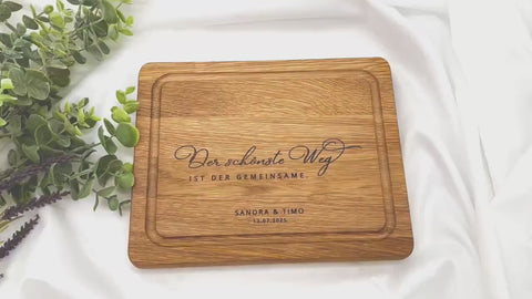 Personalisiertes Schneidebrett Eiche – Hochzeitsgeschenk mit Gravur Name & Datum – Geschenkidee Brautpaar individuell