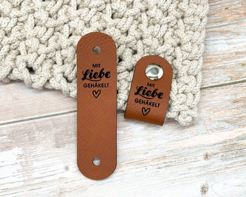 Kunstleder Label Mit Liebe gehäkelt