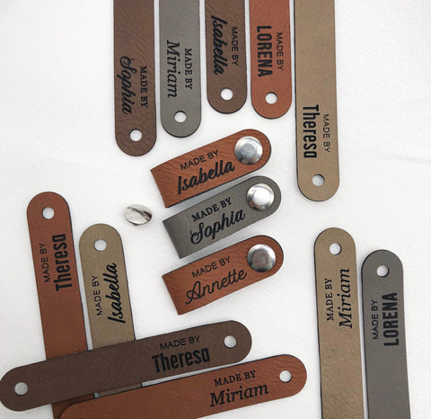 Personalisierte Labels mit Chicago Screws - Kunstleder-Label mit Schrauben