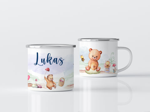 Tasse personalisiert mit Namen und Tiermotiv - Kindertasse Bären & Bienen - ET2010