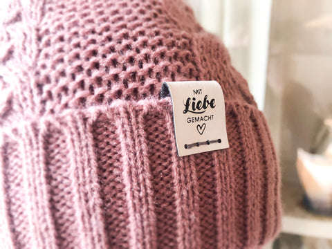 10er-Set Kunstleder Labels faltbar, "Mit Liebe Gemacht" - Faltlabels - FL0001