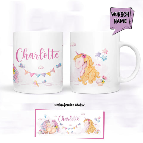 Einhorn Tasse personalisiert mit Name, Keramik Tasse Kinder, Geschenk für Kinder mit Personalisierung, Geschenkidee Kinder, KT2002