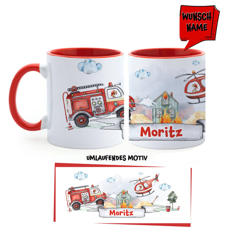 Feuerwehr Tasse personalisiert mit Name, Keramik Tasse Kinder, Geschenk für Kinder mit Personalisierung, Feuerwehr Tasse, KT2009