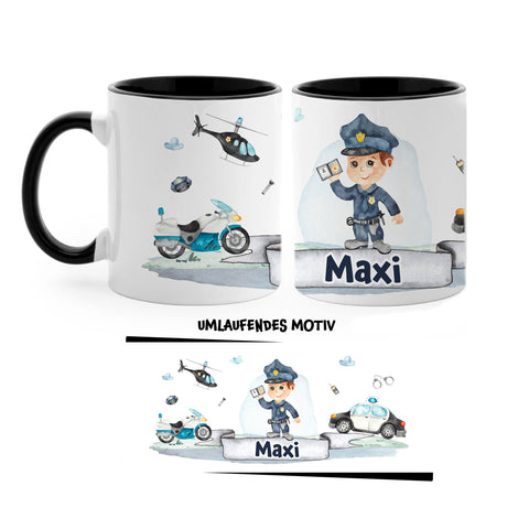 Polizei Tasse personalisiert mit Name, Keramik Tasse Kinder, Geschenk für Kinder mit Personalisierung, Polizei Tasse, KT3009