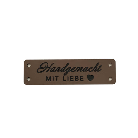 Kunstleder Label "Handgemacht mit Liebe" - verschiedene Größen und Farben - Stolz aus Holz