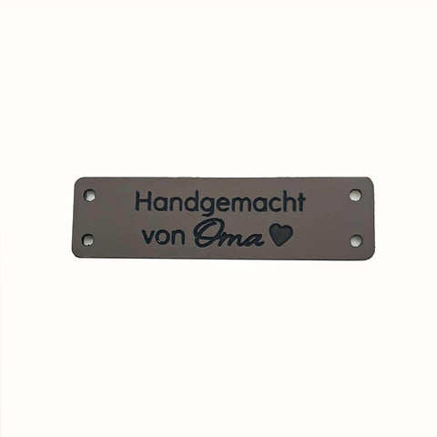 Kunstleder Label "Handgemacht von Oma" zum Annähen - Stolz aus Holz