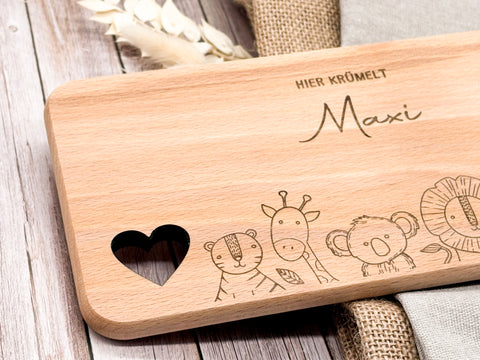 Kinder Frühstücksbrett "Animal Family" personalisiert mit Namen