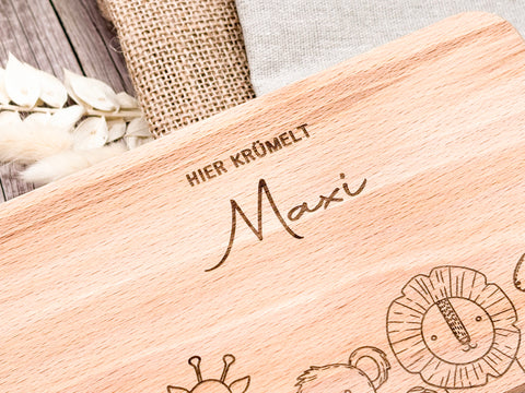 Kinder Frühstücksbrett "Animal Family" personalisiert mit Namen