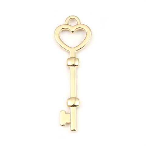 Anhänger "Schlüssel mit Herz" - 11 x 35 mm - goldfarben glänzend