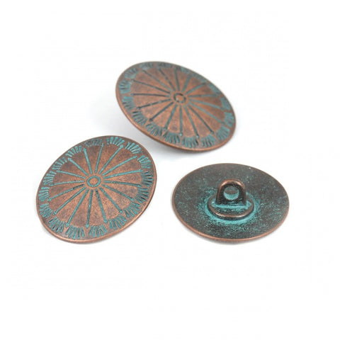 1 Metallknopf "Oval" im antiken Kupfer-Look mit farbigen Akzenten - 26 x 22 mm