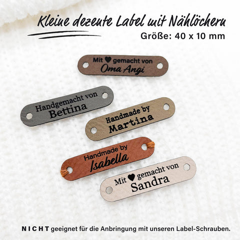 Kunstleder Labels mit eigenem Schriftzug, verschiedene Farben