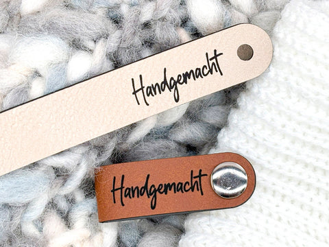 Kunstleder Label "Handgemacht" für Häkelkörbe etc. - 90x15 mm - CS0026
