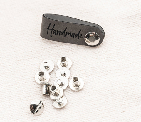Kunstleder-Label "Handmade", Grau, 90x15 mm