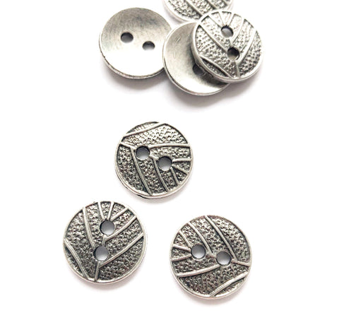 1 Metallknopf rund "Blattstruktur" Silber 16 x 16 mm