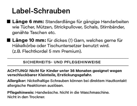 10er-Set Label-Schrauben in den Farben Silber, Gold oder Schwarz