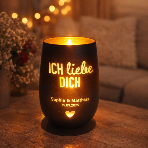 Windlicht personalisiert mit Namen - liebevolles Geschenk für Paare - Valentinstag