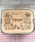 Personalisierte Brotdose Edelstahl, mit Namen, Tierwelt, wasserdicht, BPA-frei, mit Trennsteg & Schneidebrett, Geschenk Kinder