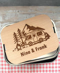 Personalisierte Brotdose Edelstahl, mit Namen, Outdoor & Camping, wasserdicht mit Trennsteg und Schneidebrett
