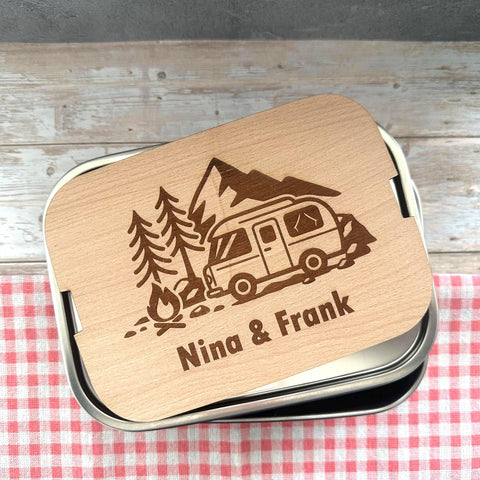 Personalisierte Brotdose Edelstahl, mit Namen, Outdoor & Camping, wasserdicht mit Trennsteg und Schneidebrett