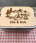 Personalisierte Brotdose Edelstahl, mit Namen, Outdoor & Camping, wasserdicht mit Trennsteg und Schneidebrett
