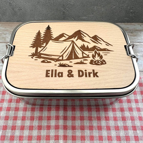 Personalisierte Brotdose Edelstahl, mit Namen, Outdoor & Camping, wasserdicht mit Trennsteg und Schneidebrett