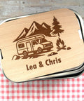 Personalisierte Brotdose Edelstahl, mit Namen, Outdoor & Camping, wasserdicht mit Trennsteg und Schneidebrett