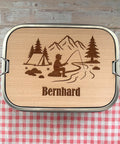 Personalisierte Brotdose Edelstahl, mit Namen, Angeln & Outdoor, wasserdicht mit Trennsteg und Schneidebrett - Angeln und Fischen