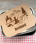 Personalisierte Brotdose Edelstahl, mit Namen, Angeln & Outdoor, wasserdicht mit Trennsteg und Schneidebrett - Angeln und Fischen