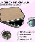 Personalisierte Brotdose Edelstahl mit Namen, Bagger Bärenmotiv, wasserdicht, BPA-frei, mit Trennsteg & Schneidebrett, Geschenk Kinder