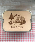 Personalisierte Brotdose Edelstahl, mit Namen, Outdoor & Camping, wasserdicht mit Trennsteg und Schneidebrett – Vanlife