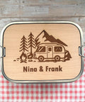 Personalisierte Brotdose Edelstahl, mit Namen, Outdoor & Camping, wasserdicht mit Trennsteg und Schneidebrett