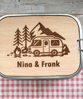 Personalisierte Brotdose Edelstahl, mit Namen, Outdoor & Camping, wasserdicht mit Trennsteg und Schneidebrett