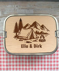 Personalisierte Brotdose Edelstahl, mit Namen, Outdoor & Camping, wasserdicht mit Trennsteg und Schneidebrett