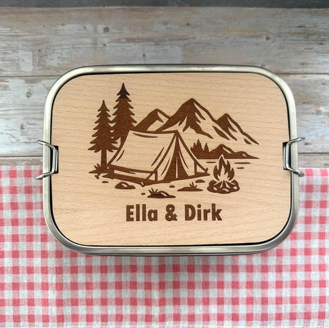 Personalisierte Brotdose Edelstahl, mit Namen, Outdoor & Camping, wasserdicht mit Trennsteg und Schneidebrett