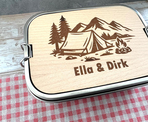 Personalisierte Brotdose Edelstahl, mit Namen, Outdoor & Camping, wasserdicht mit Trennsteg und Schneidebrett