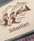 Personalisierte Brotdose Edelstahl, mit Namen, Outdoor & Skifahren, wasserdicht mit Trennsteg und Schneidebrett - Skifahrer