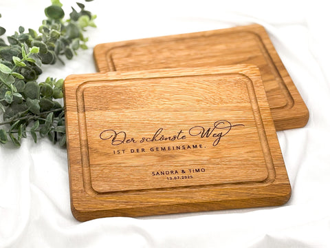 Personalisiertes Schneidebrett Eiche – Hochzeitsgeschenk mit Gravur Name & Datum – Geschenkidee Brautpaar individuell