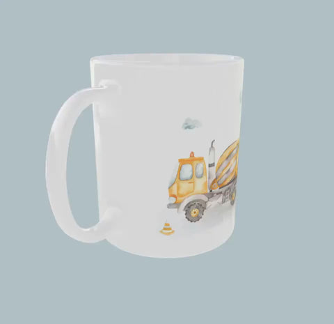 Bagger Tasse personalisiert mit Name, Keramik Tasse Kinder, Geschenk für Kinder mit Personalisierung, Baustelle Tasse, KT2001