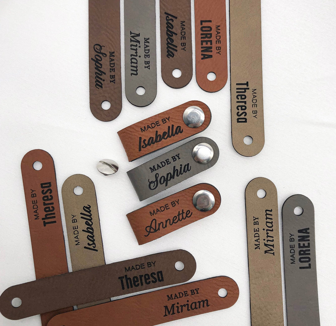 Personalisierte Labels mit Chicago Screws - Kunstleder-Label mit Schra ...