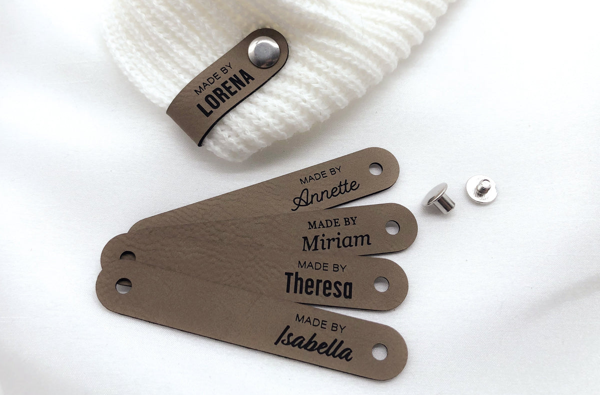 Personalisierte Labels mit Chicago Screws - Kunstleder-Label mit Schra ...