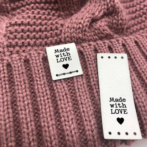 10er-Set Kunstleder Labels faltbar, "Made with Love"