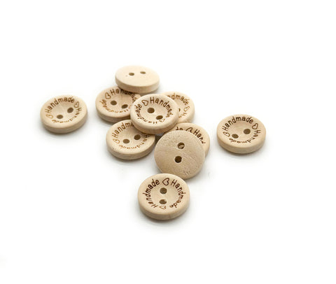 10er-Set Knopf "Handmade" - Holzknopf - wählbar 15 mm oder 25 mm
