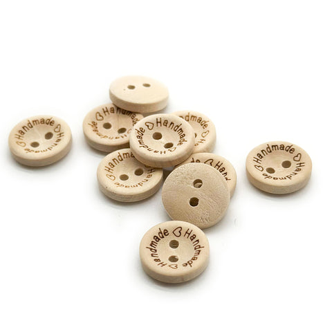 10 Stück Knopf "Handmade" - Holzknopf - wählbar 15 mm oder 25 mm